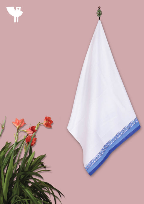 Handloom Cotton Bath Towel With Block Print Border